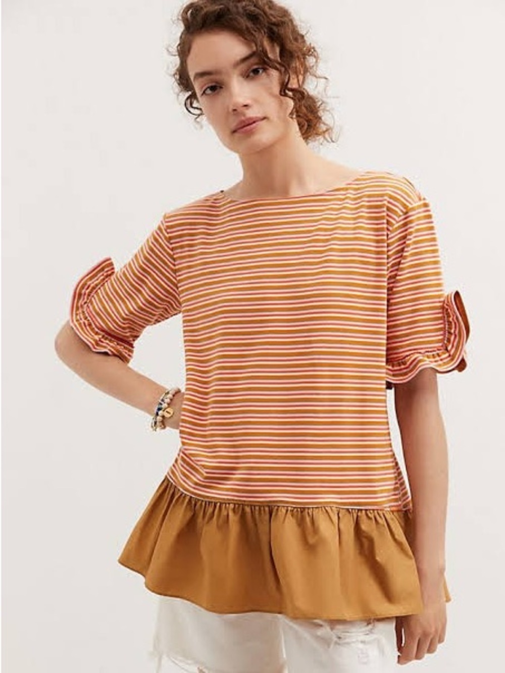 Anthropologie Maeve Striped Ruffle Peplum Top Women’s Size Extra Small